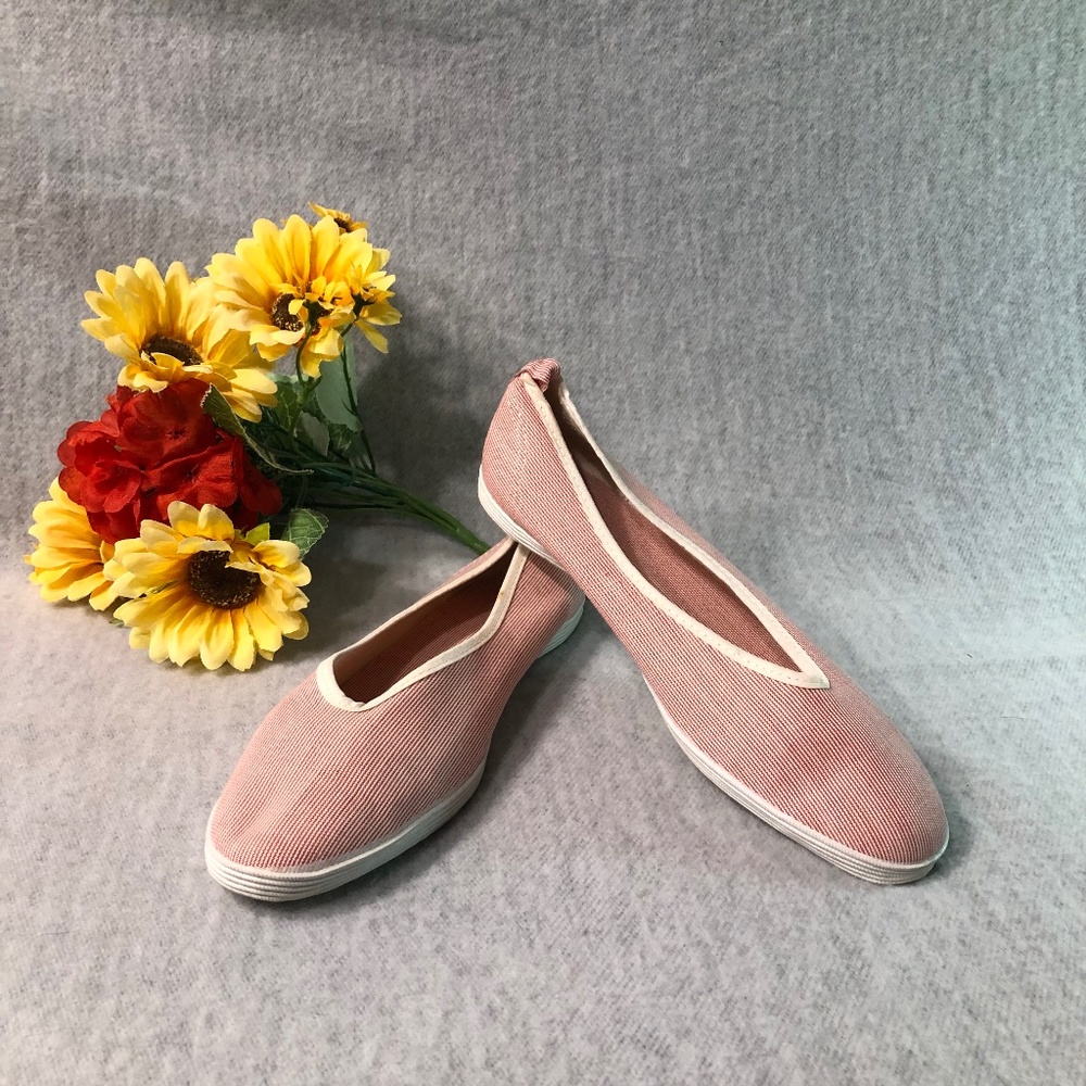 NWOT - Red & White Pin Cord Ballet Sneaker Flats